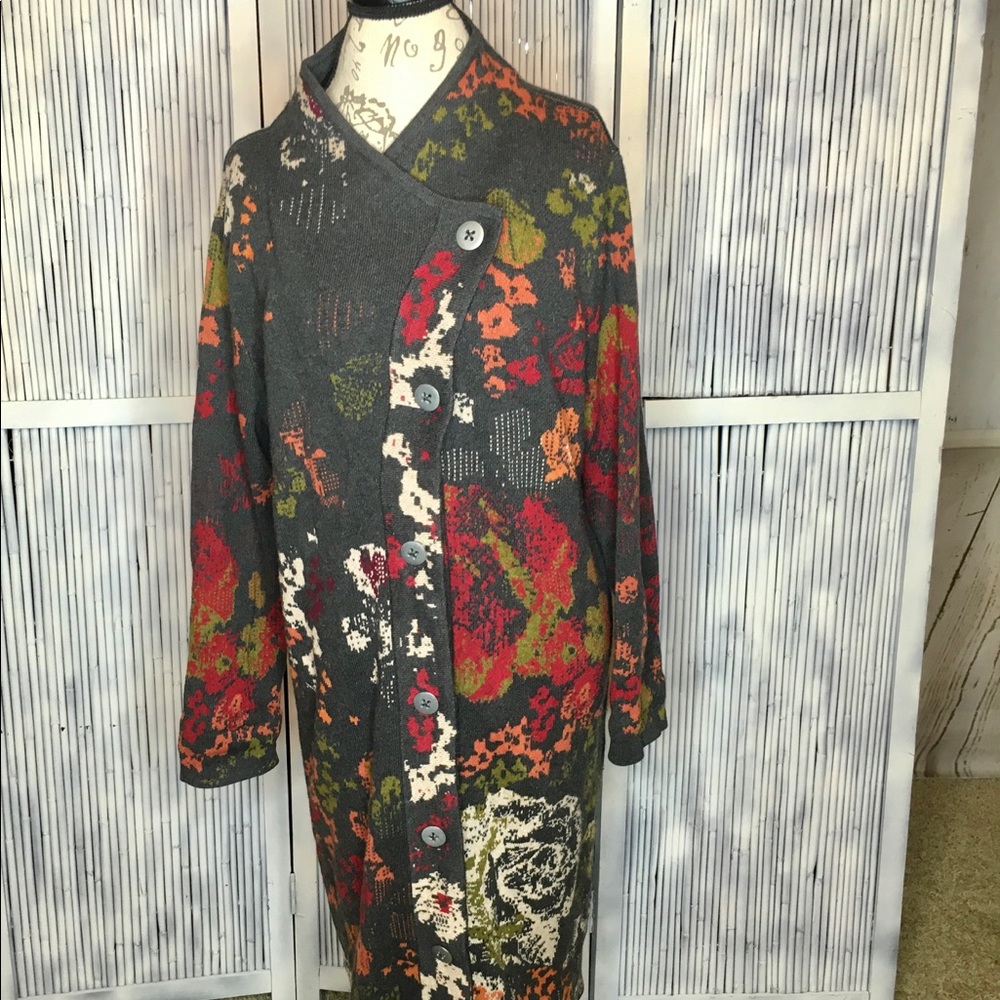 JJill long wool sweater floral medium
